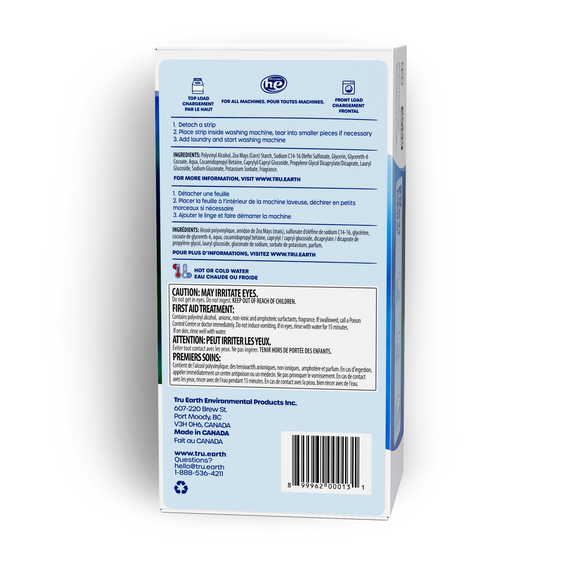 TruEarth Laundry Detergent Fresh Linen Back of Package || 384 Strips