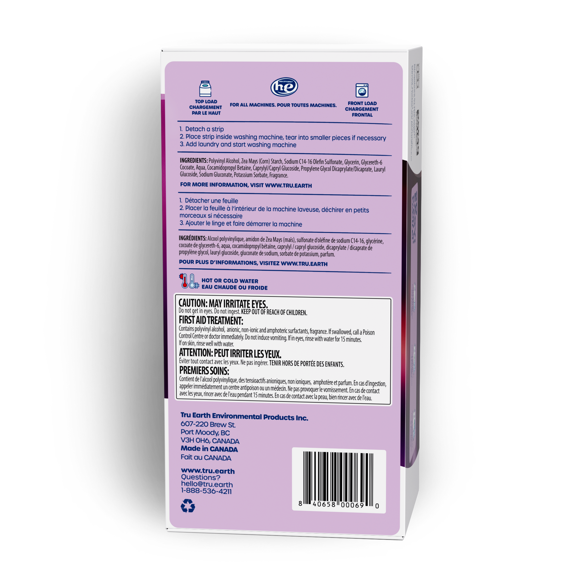 TruEarth Laundry Detergent Lilac Breeze Back of Package || 384 Strips