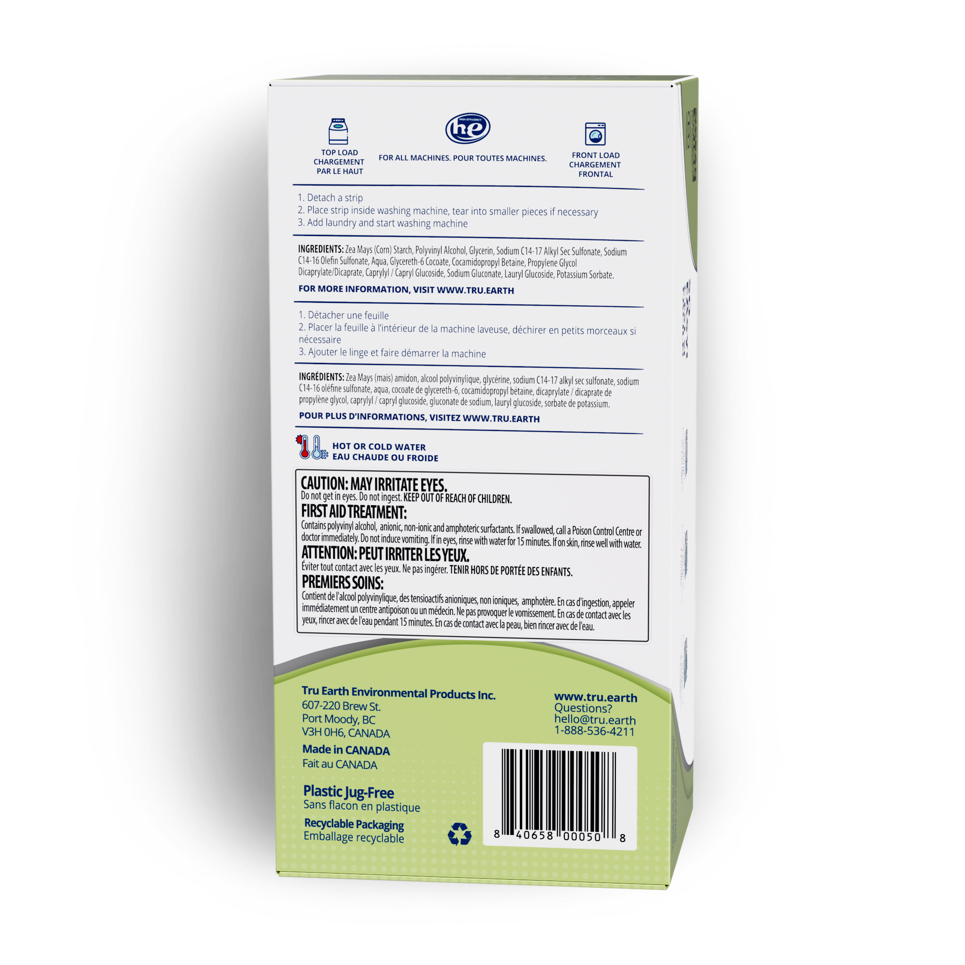 TruEarth Platinum Laundry Detergent Fragrance-Free Back of Package || 384 Strips