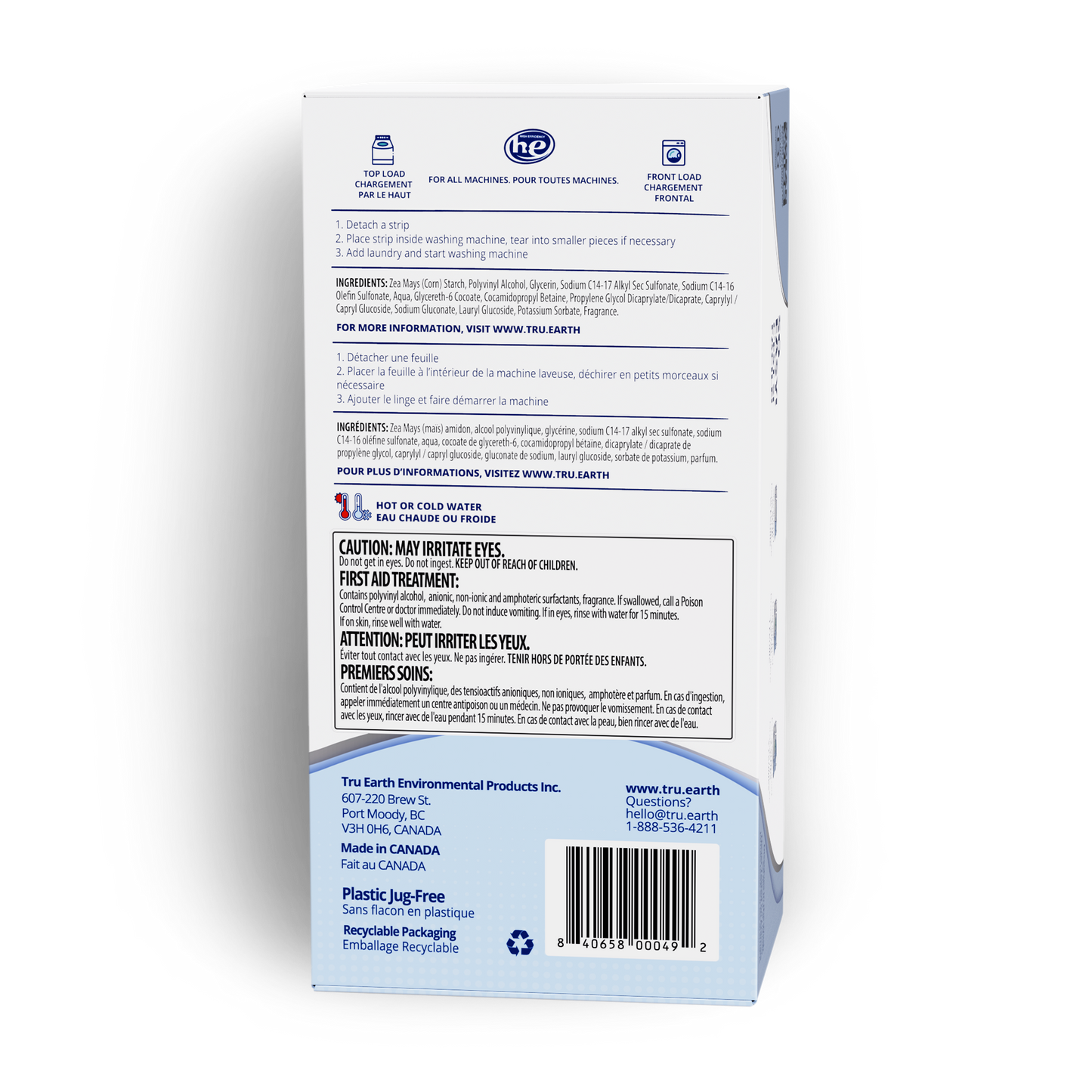 TruEarth Platinum Laundry Detergent Fresh Linen Back of Package || 384 Strips