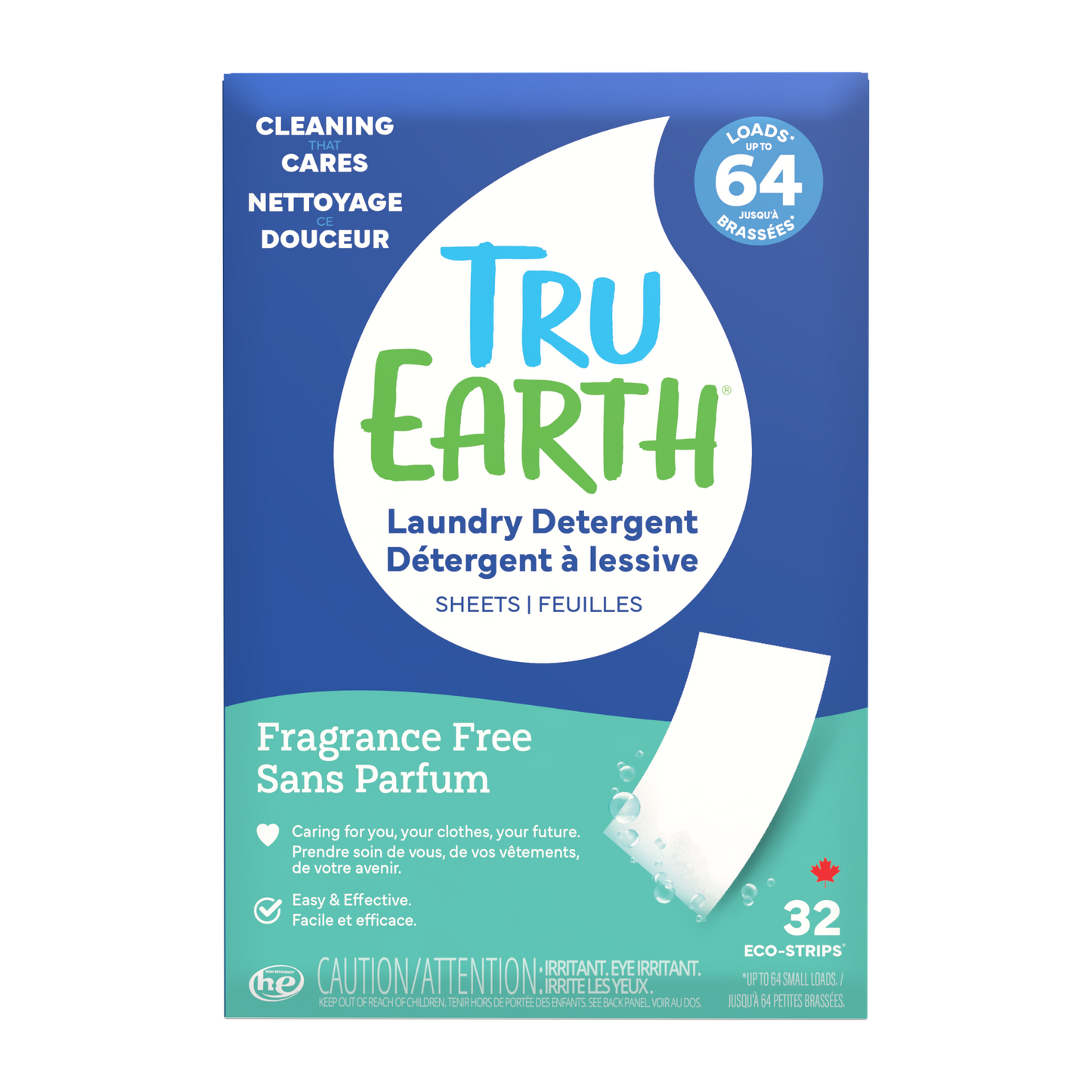 TruEarth Laundry Detergent Fragrance-Free Front of Package || 32 Strips