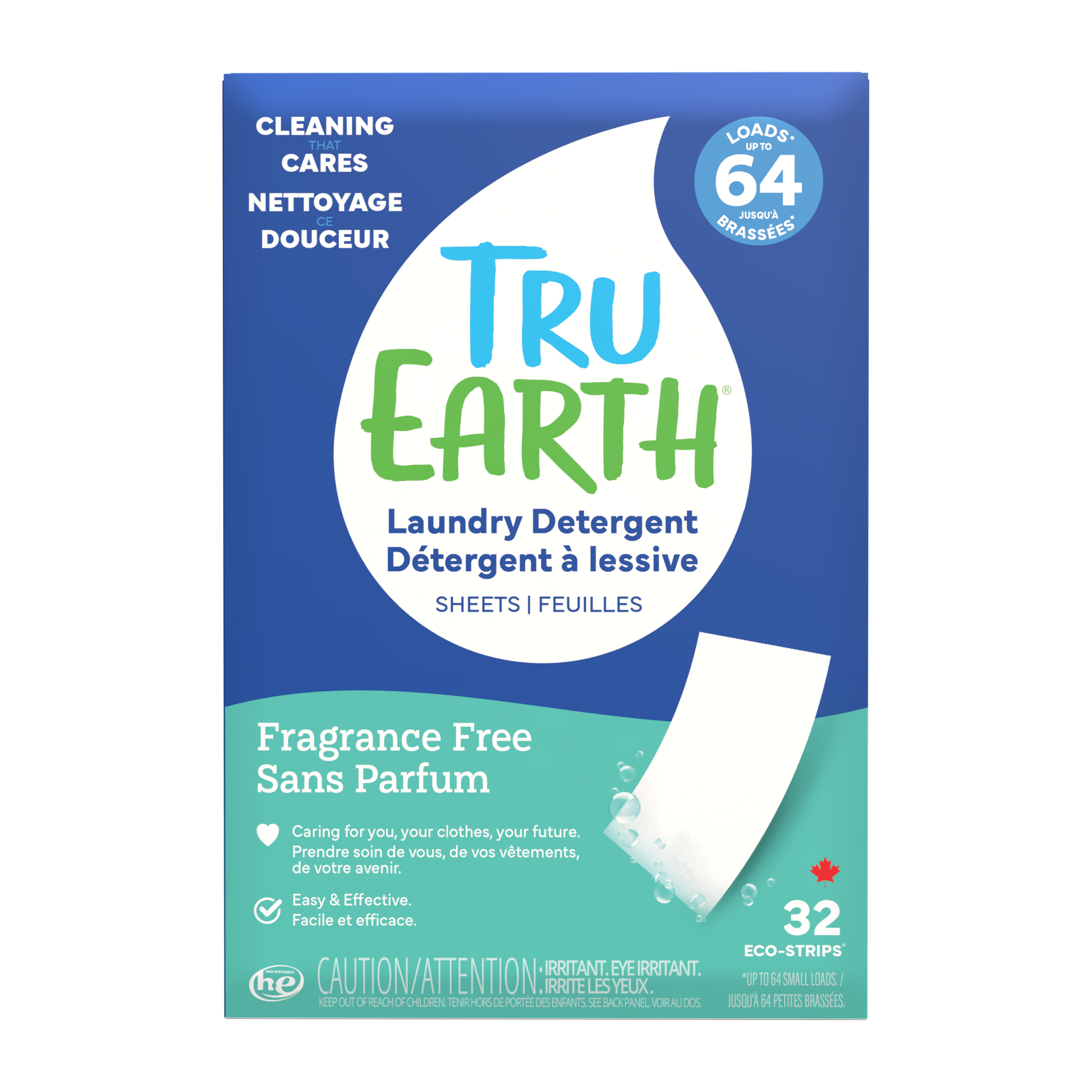 TruEarth Laundry Detergent Fragrance-Free Front of Package || 32 Strips