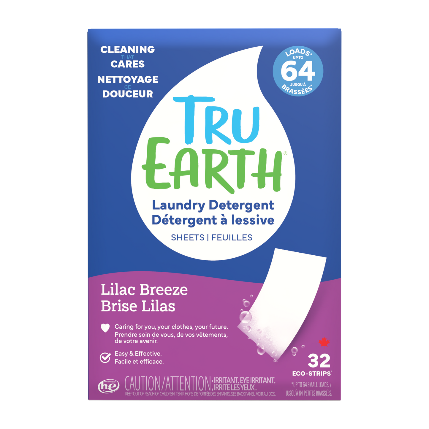 TruEarth Laundry Detergent Lilac Breeze Front of Package || 32 Strips