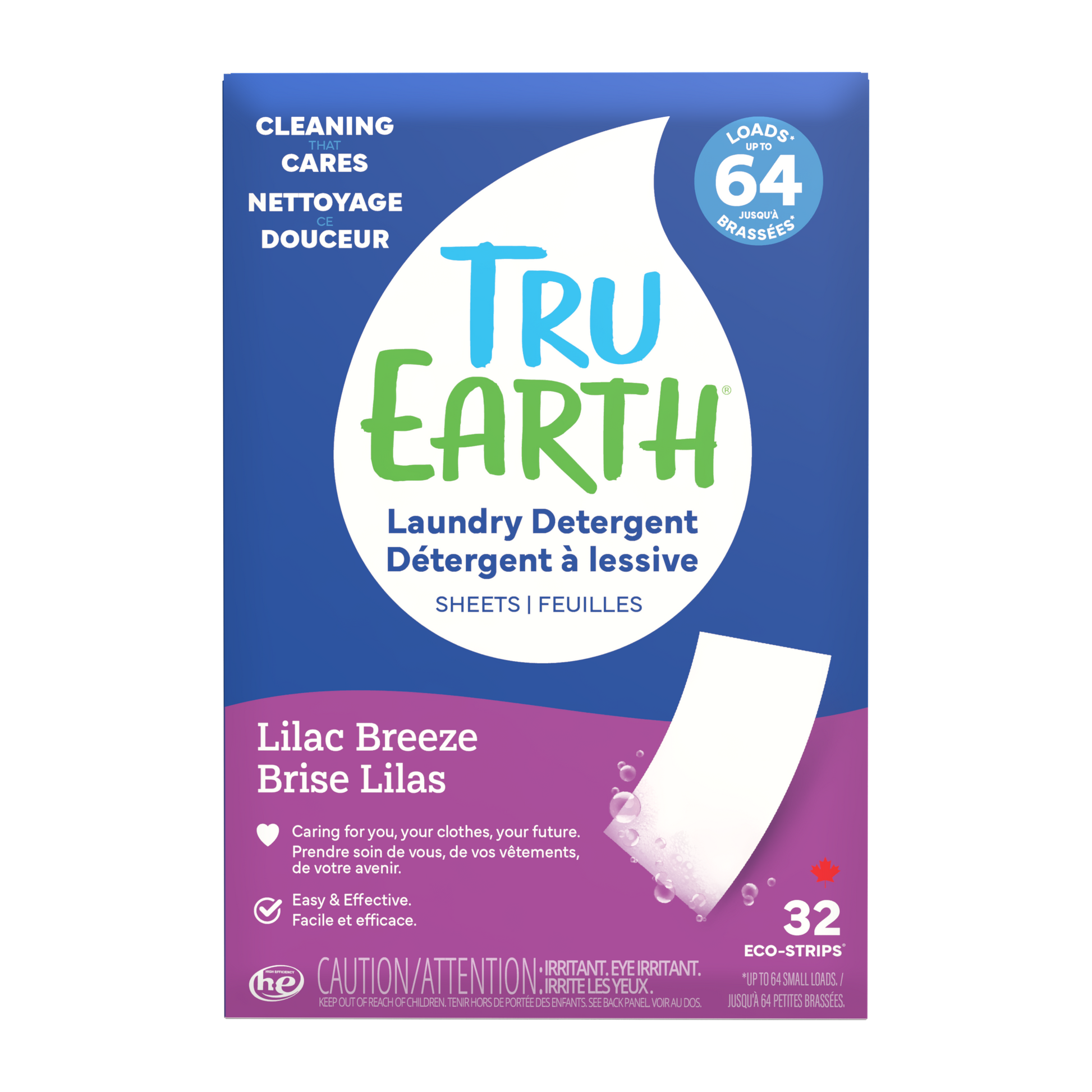 TruEarth Laundry Detergent Lilac Breeze Front of Package || 32 Strips